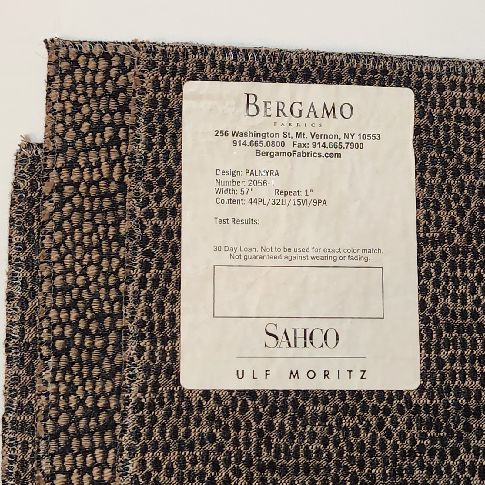 Bergamo Sahco Ulf Moritz Palmyra 2056-1 Textured Woven Sample Beige Black 57x29\