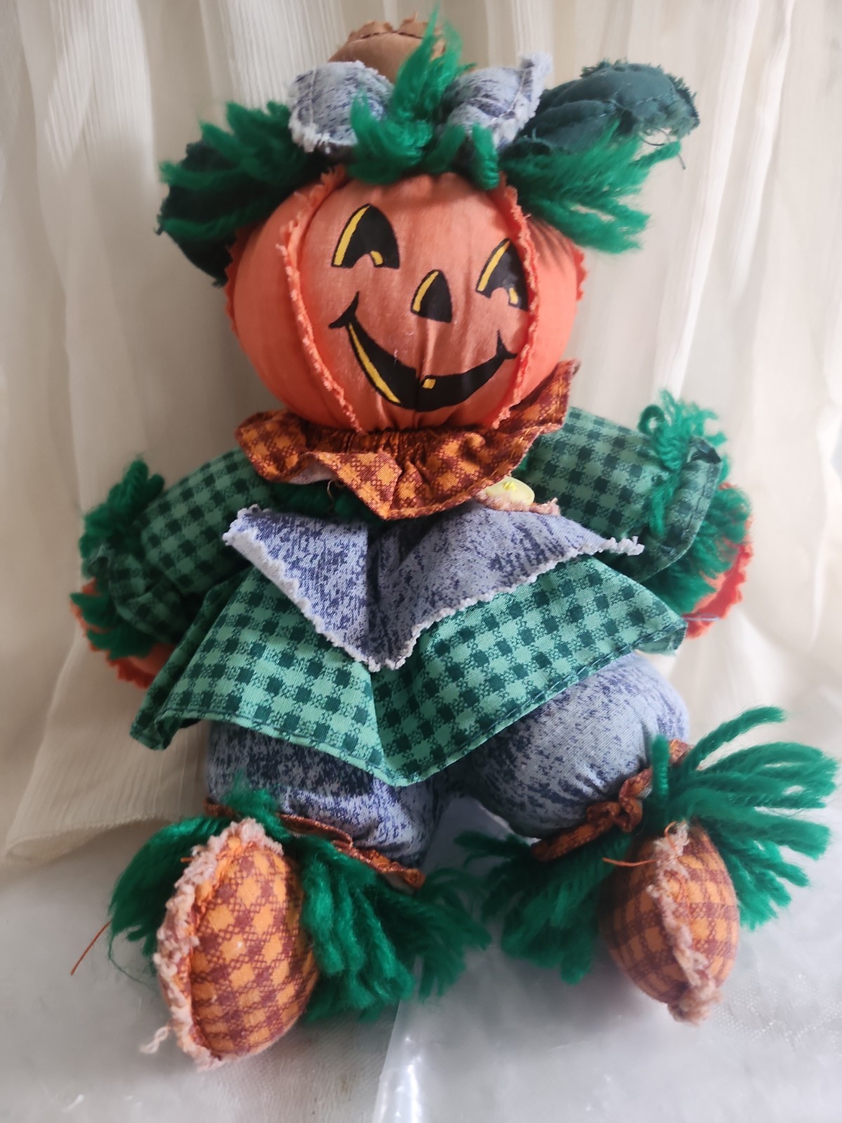 Vintage MTY International Halloween Jack O Lantern Pumpkin Scarecrow Plush 8\