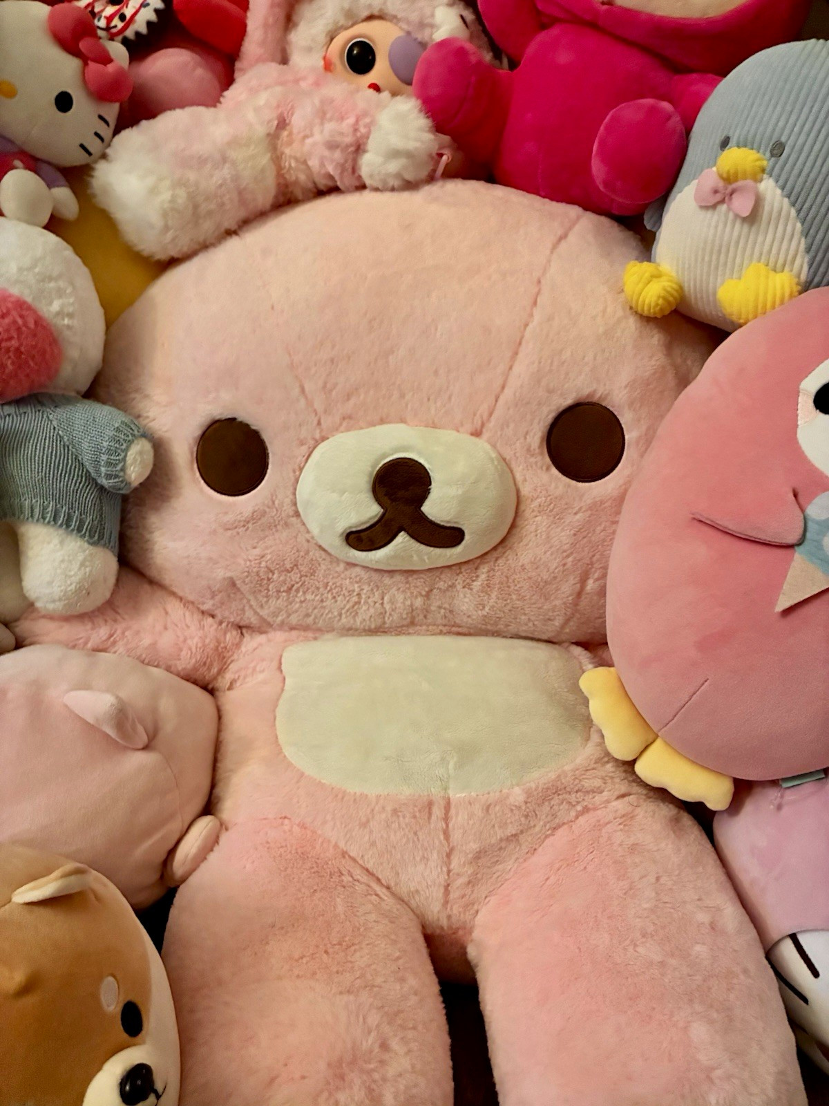 San-X Rilakkuma Pink Bear Plush Stuffed Animal Toy, Yellow White Brown