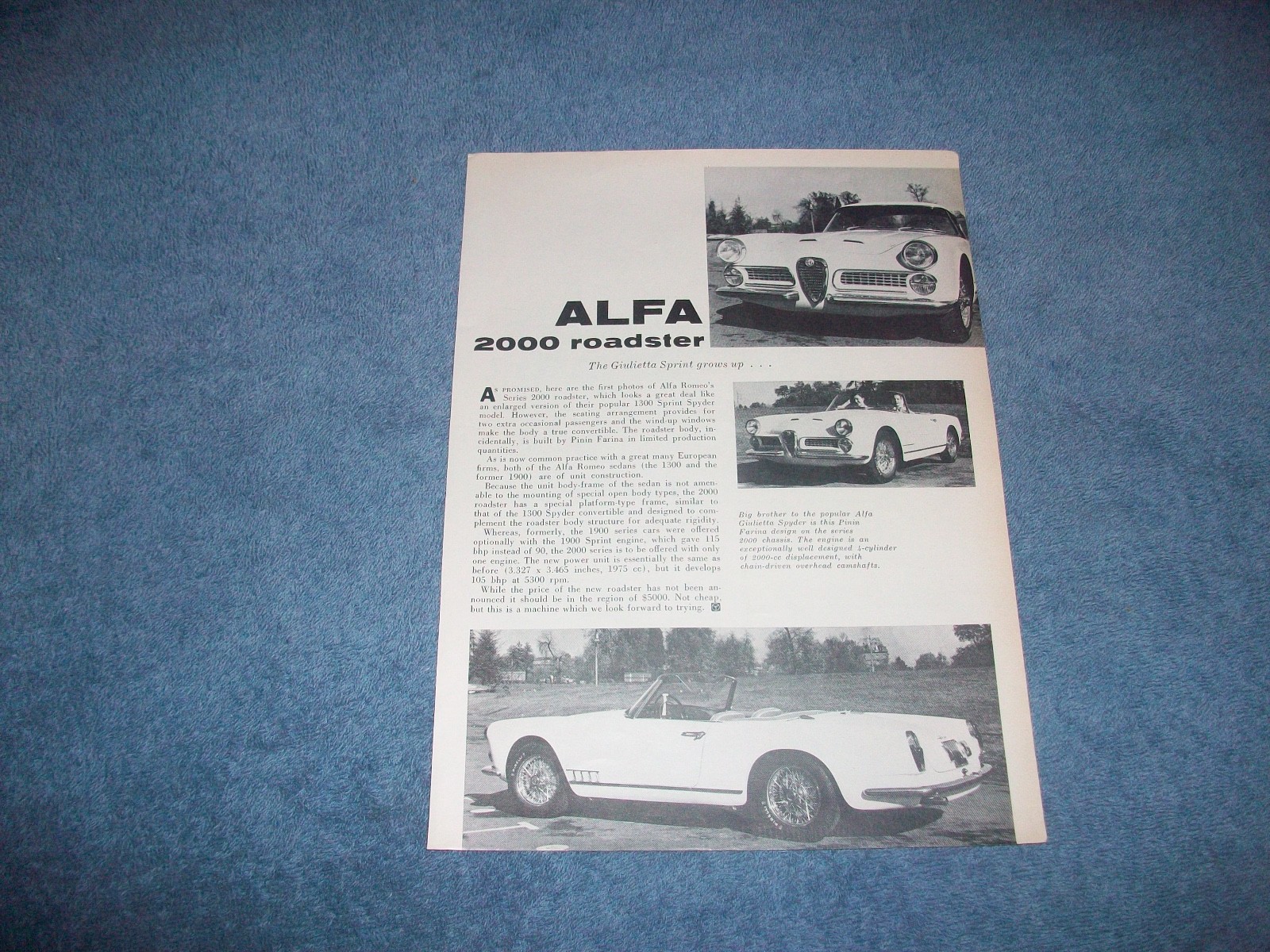 1958 Alfa Romeo 2000 Roadster Vintage Article 