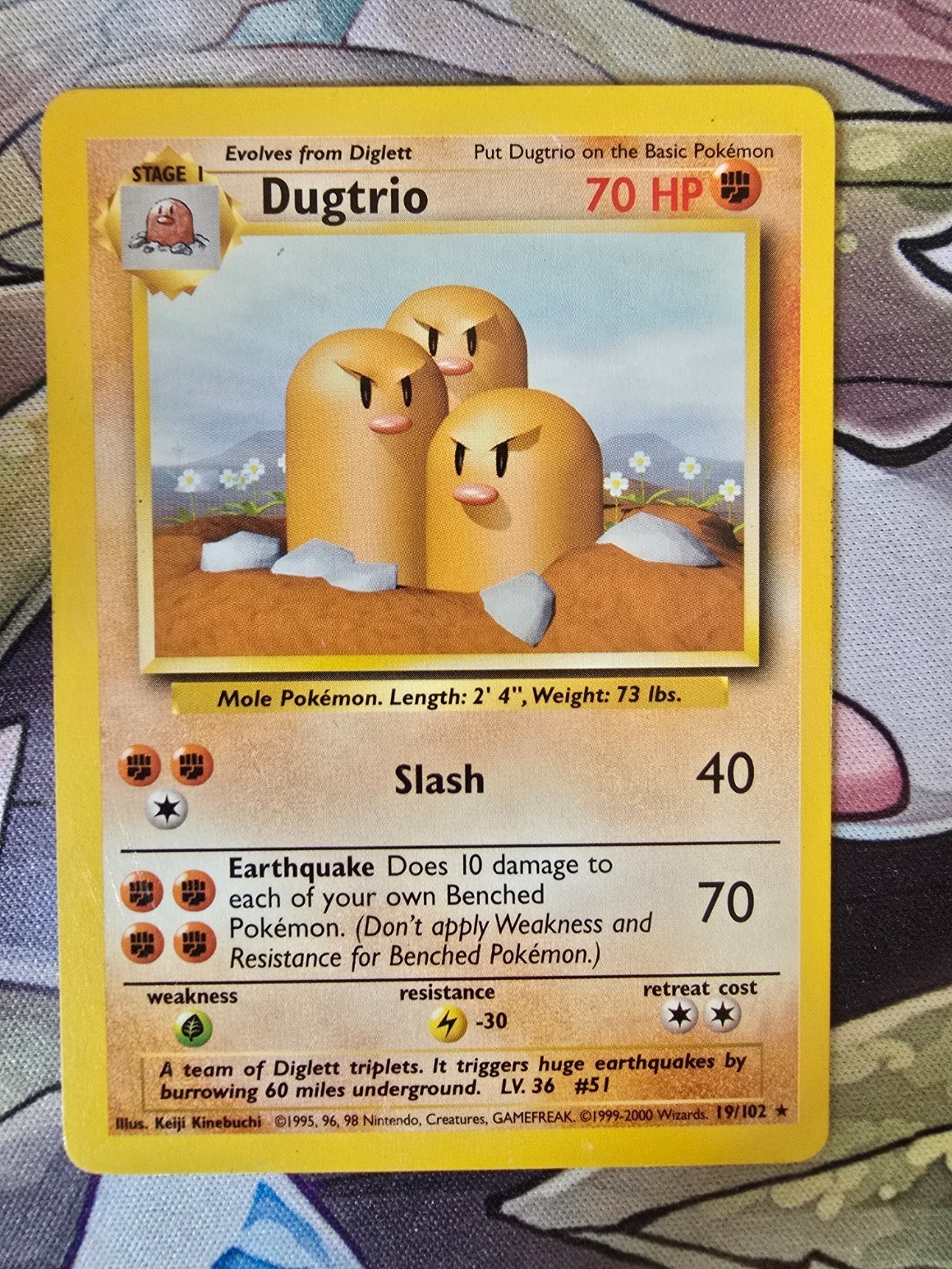 4th Print (1999-2000) Dugtrio Non Holo Base Set Pokemon Card 19/102 Vintage WOTC
