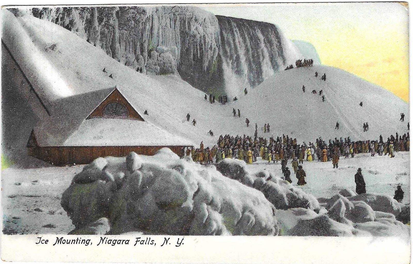 Vintage New York Linen Postcard Niagara Falls Ice Mounting