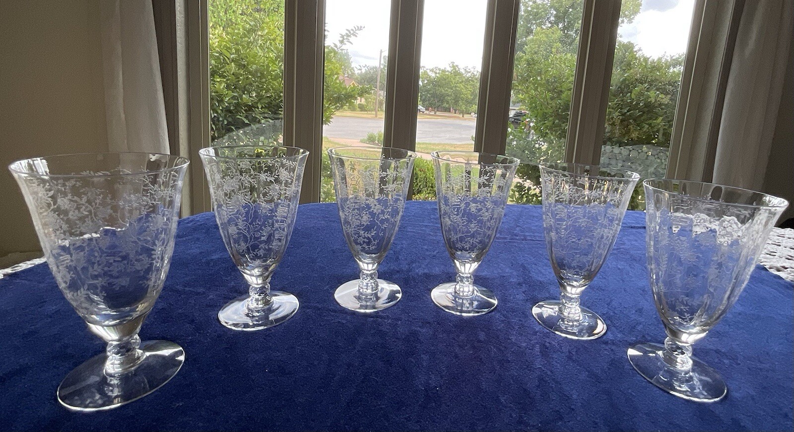 Fostoria, Chintz -Etched -CRYSTAL -Wine   Ice Tea Style glasses ~Set Of 6