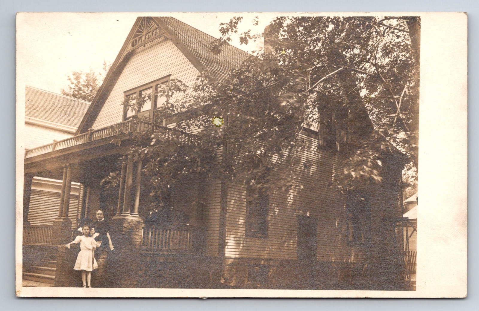 Little Girl next to House, Big Tree, Real Photo, RPPC, Vintage Postcard