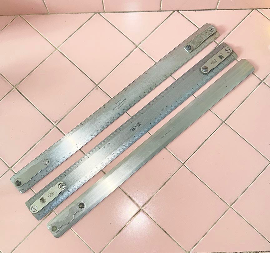 3 Vintage Charles Bruning Drafting Machine Scale Rulers Full Size 18\