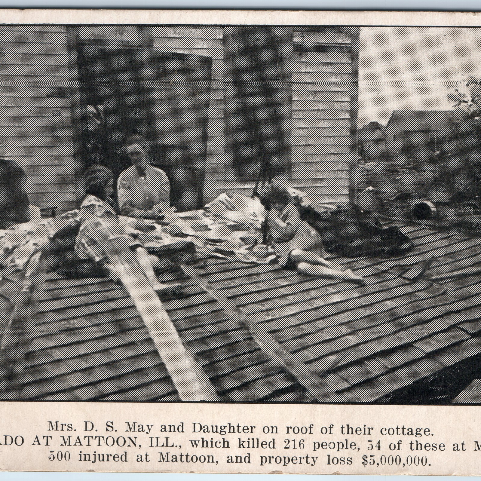 c1917 Mattoon, IL Tornado Disaster Mother Child Cottage Roof Damage Postcard c1917 Mattoon, IL Tornado Disaster Mother Child Cottage Roof Damage Postcard