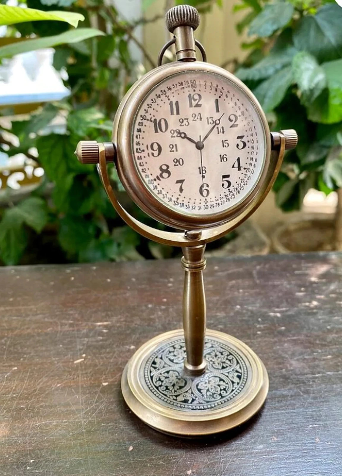 Antique Brass Clock- Vintage Brass Desk Clock, Art Deco Clock Gift For Him/Her Antique Brass Clock- Vintage Brass Desk Clock, Art Deco Clock Gift For Him/Her