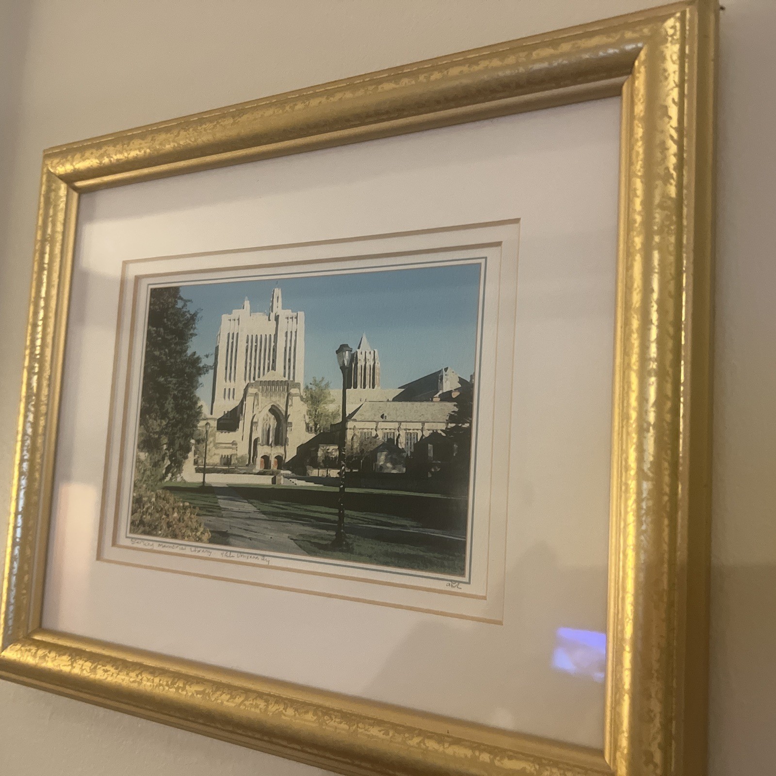 Yale University Sterling Memorial Library Print In Gold Frame 11in X 8.5in