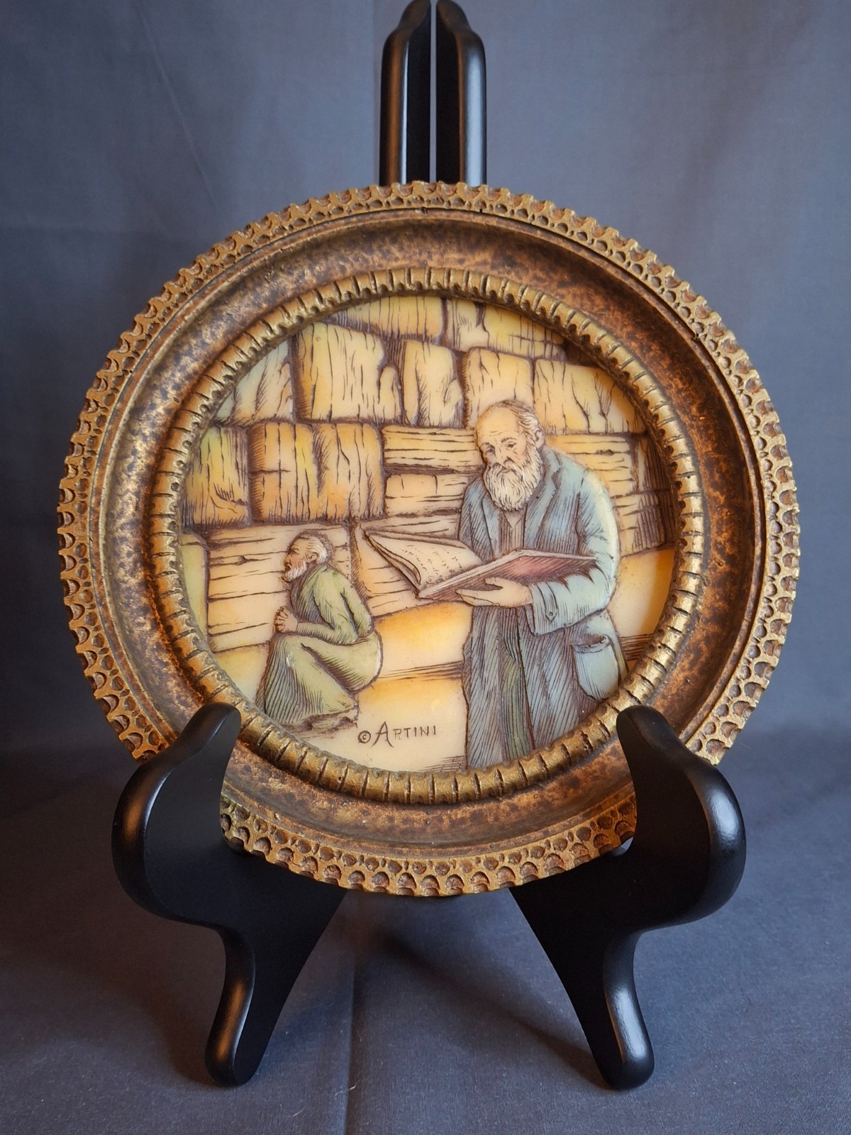 Vintage Artini Arts Judaica Wall Plaque Kotel Western Wall Rabbis Praying 7.75\