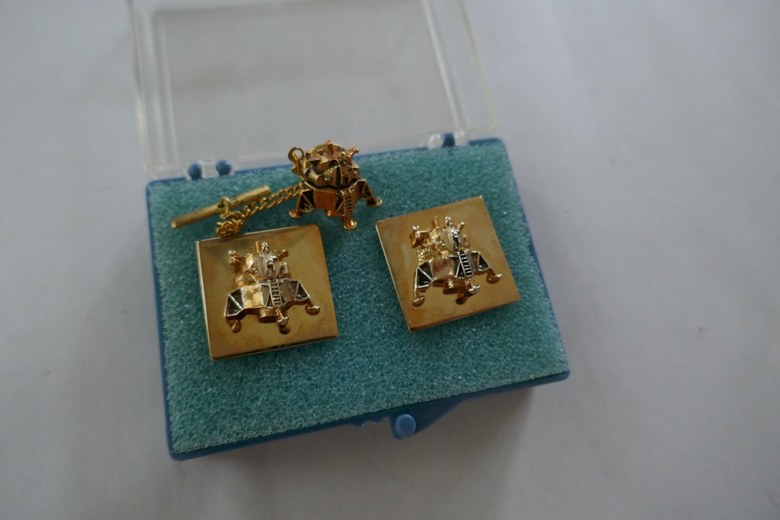 Vintage Balfour Cufflinks Apollo 11 Lunar Lander LEM w/ Tie Tack