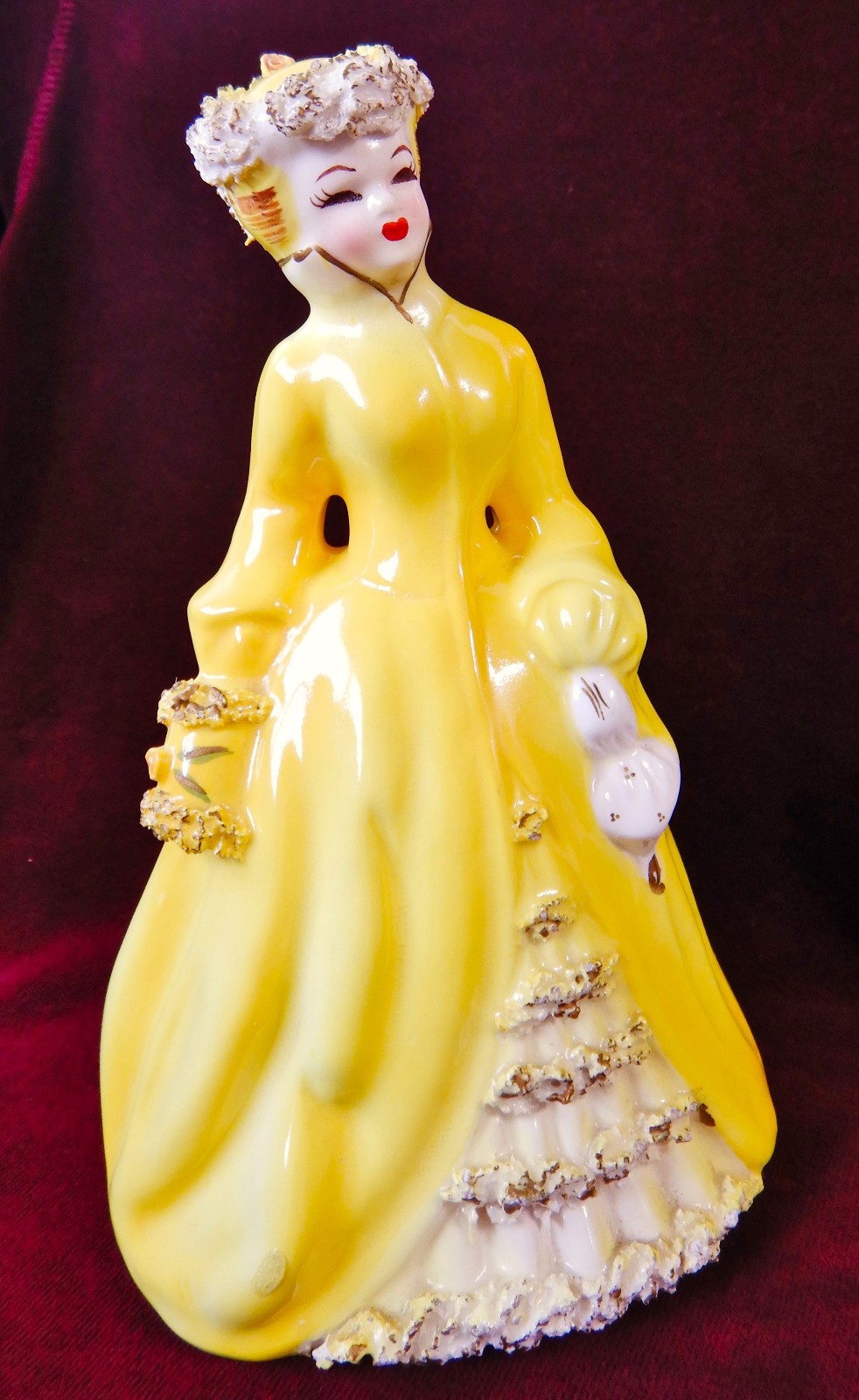 BEAUTIFUL VINTAGE LADY GIRL SPAGHETTI HAND PAINTED 8” FIGURINE PLANTER BEAUTIFUL VINTAGE LADY GIRL SPAGHETTI HAND PAINTED 8” FIGURINE PLANTER