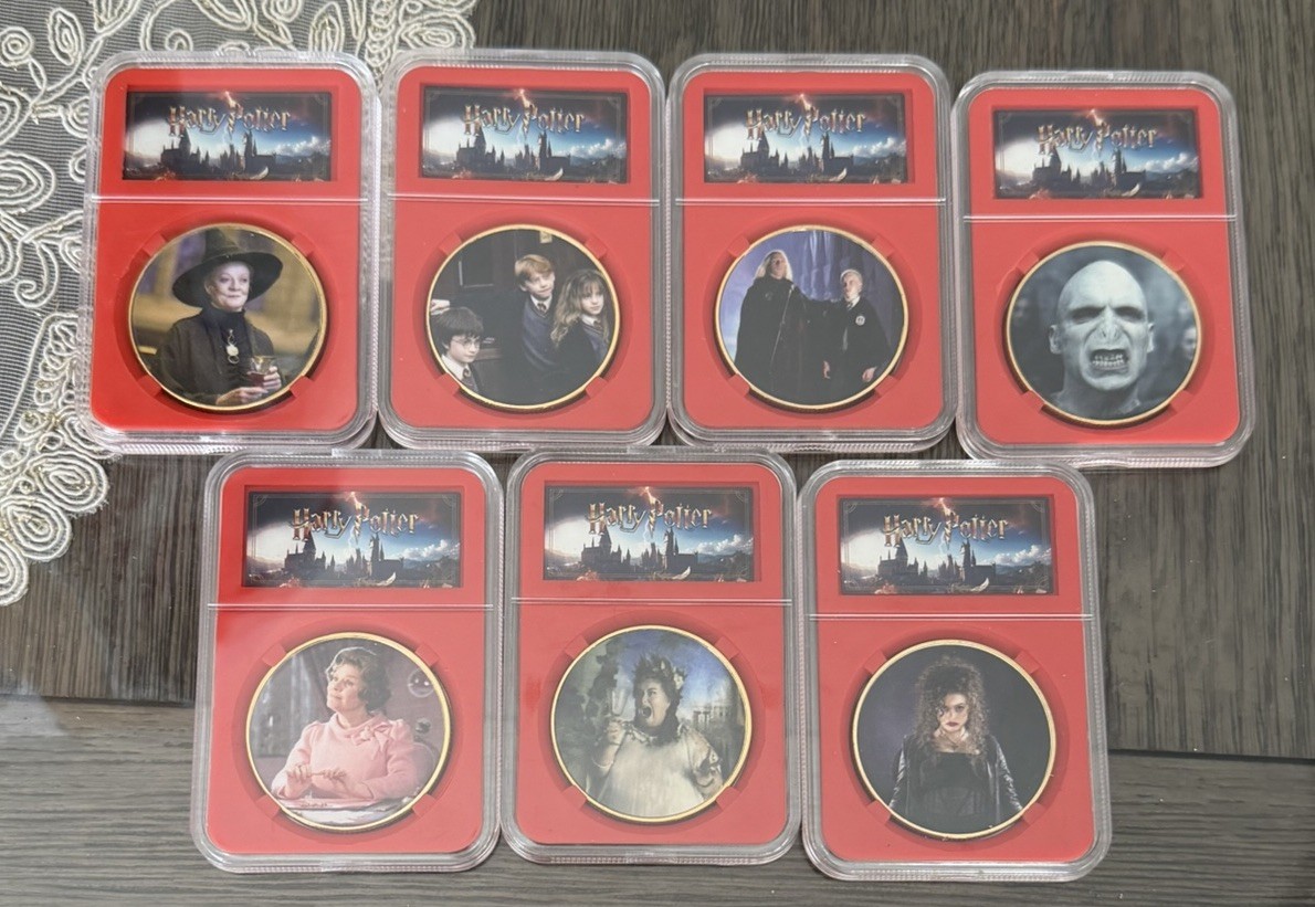 Lot Of 7 Harry Potter Gold Plated Commemorative Coin In Slab