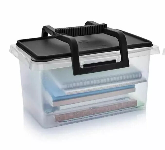 Tupperware Carry All Small Rectangle with Handle 28 Cups Clear with Black Lid Tupperware Carry All Small Rectangle with Handle 28 Cups Clear with Black Lid