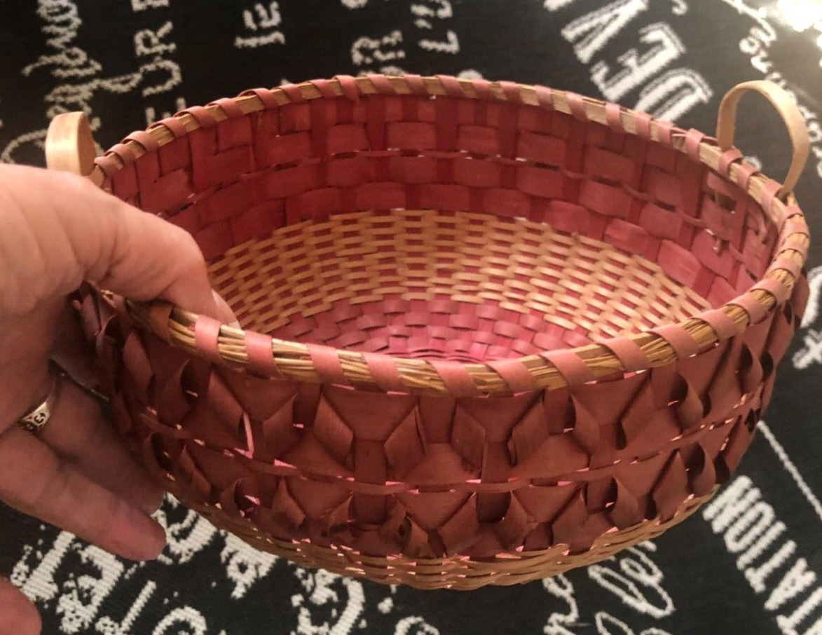 Vtg PASSAMAQUODDY Maine INDIAN ASH HANDLE Curly BASKET Sweet Grass MicMac a