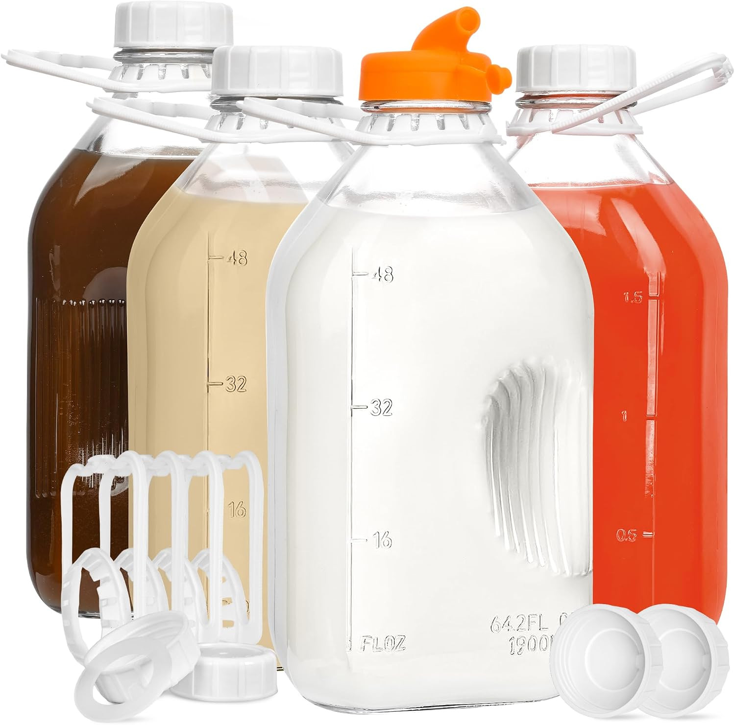 64Oz Glass Milk Bottle with Lid, 4 Pack 2QT Glass Milk Container 64Oz Glass Milk Bottle with Lid, 4 Pack 2QT Glass Milk Container