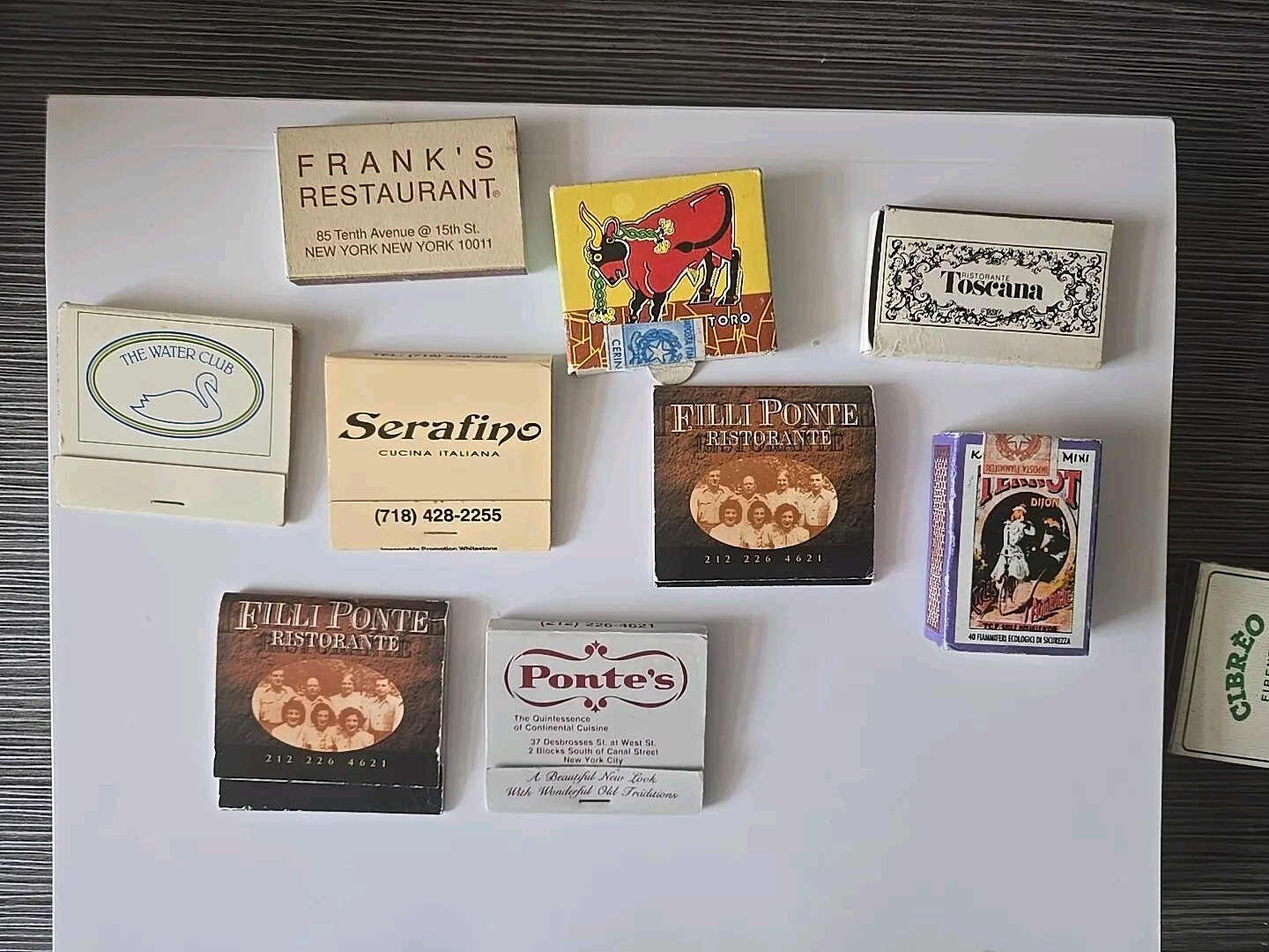 Vintage NYC Matchbook Match Box, F.illi Pontes, Frankie's, Water Club, Toscana &