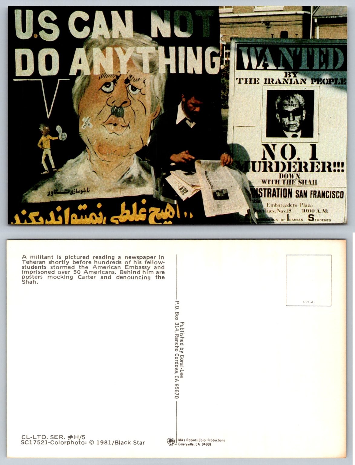 1981 Iran Hostage Crisis Postcard - Anti-Carter & Shah Protest Tehran