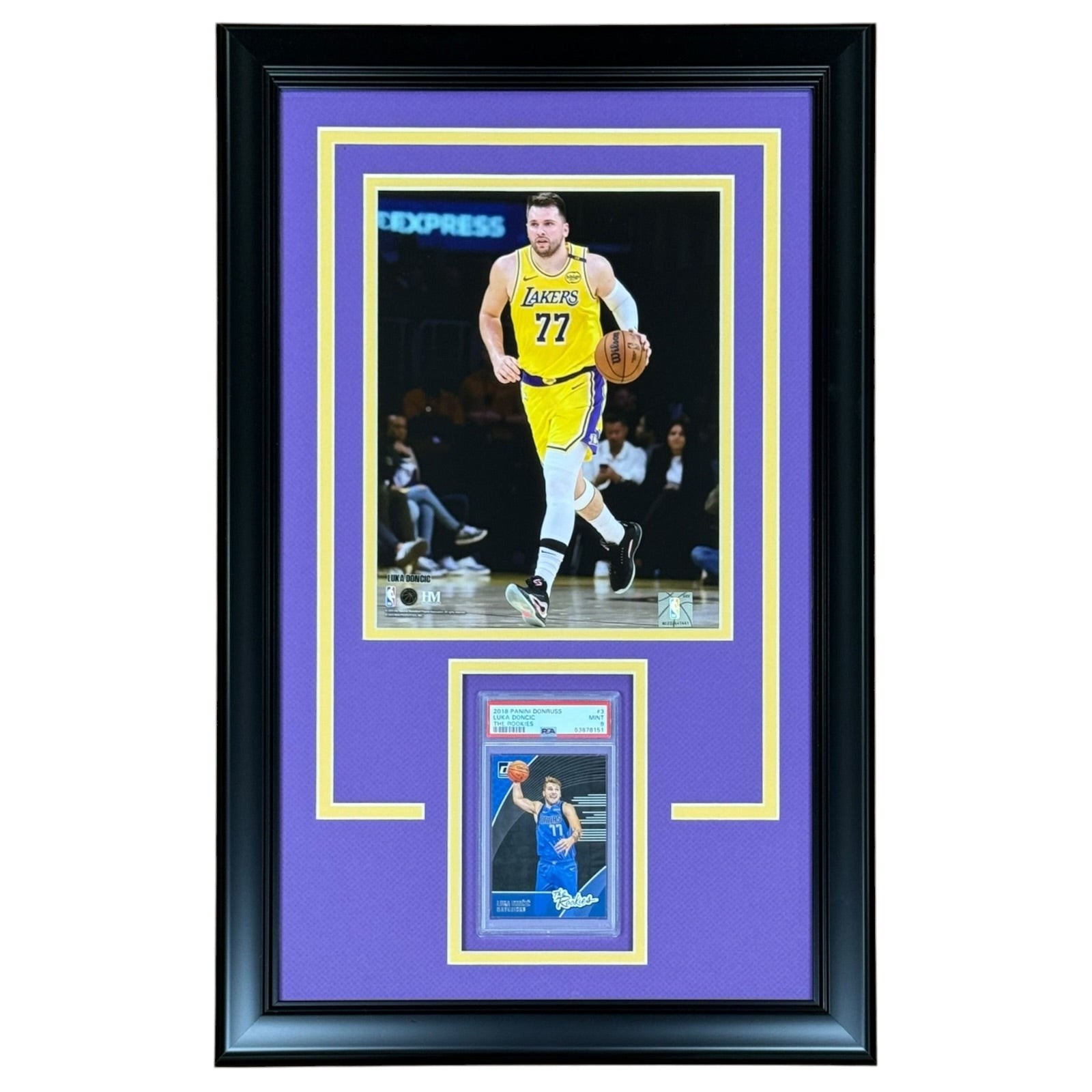 Luka Doncic Graded Rookie Card Deluxe Framed with Los Angeles Lakers 8x10 Photo