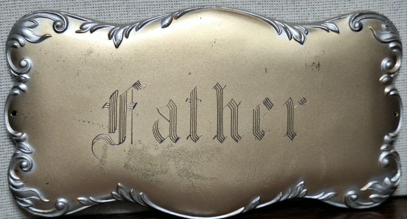 Antique Victorian Coffin Plate Plaque Father Casket Funeral Oddities Memento...