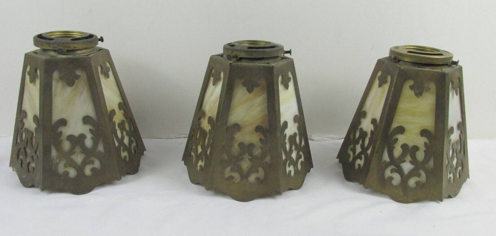 Antique Small Slag Glass Lamp Shades 3 pieces Art Deco