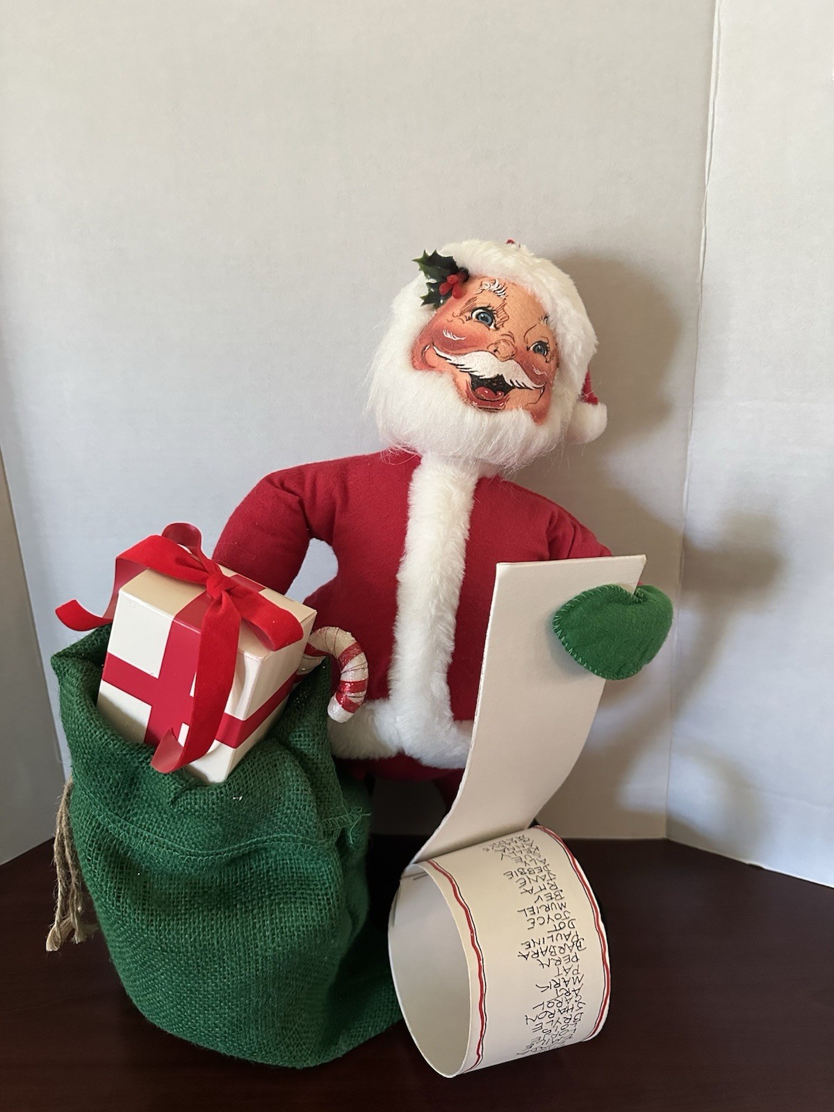 Vintage 1993 ANNALEE Doll Large 16” SANTA CLAUS w/ Toy Bag, Gift and Santa List