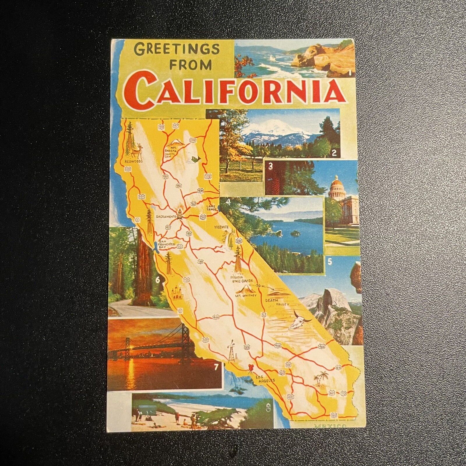 Greetings from California State Map Towns Attractions Postcard Multi View