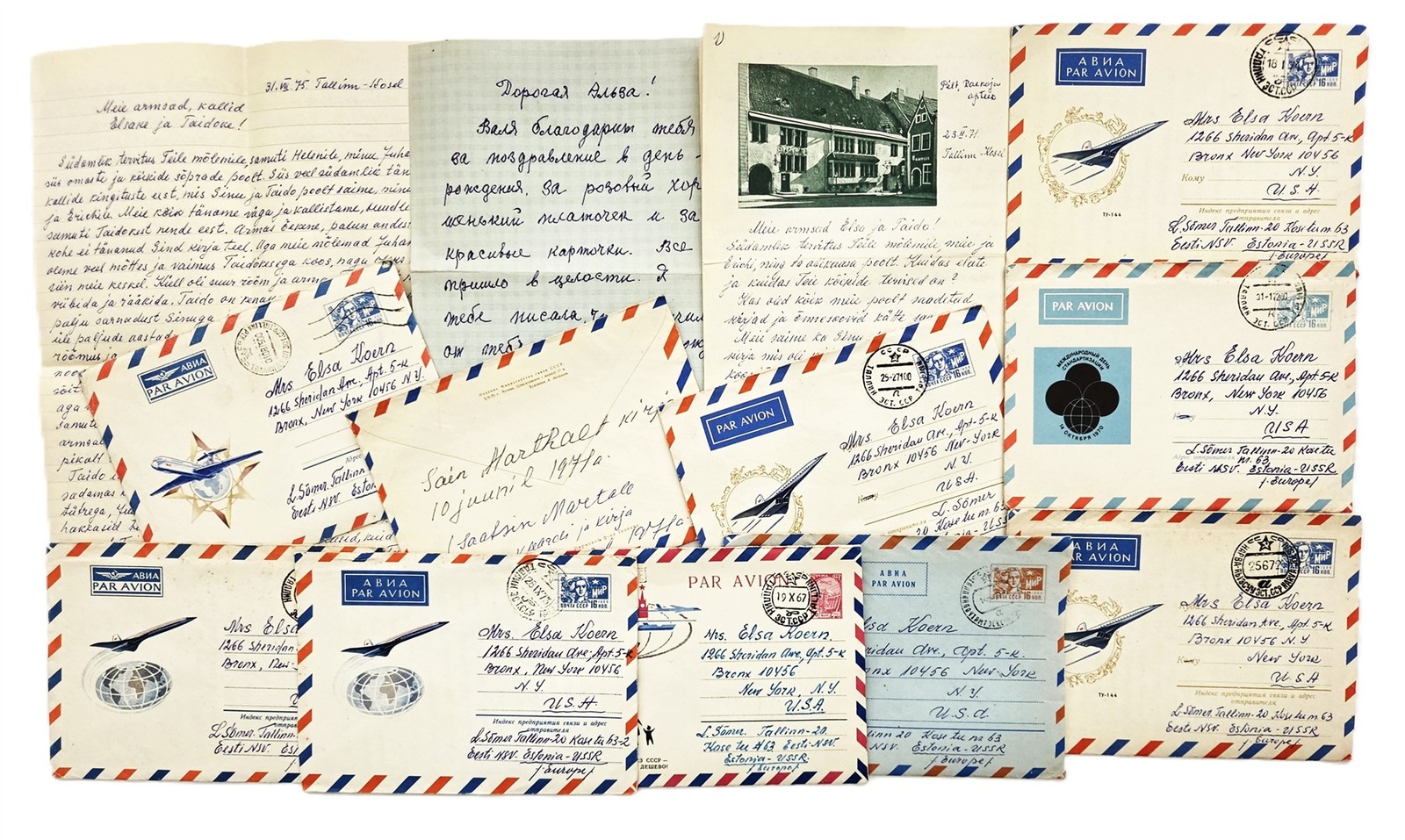 1970s vintage ESTONIA USSR LETTERS bronx ny ELSA KOERN archive 10pc LOT handwrit
