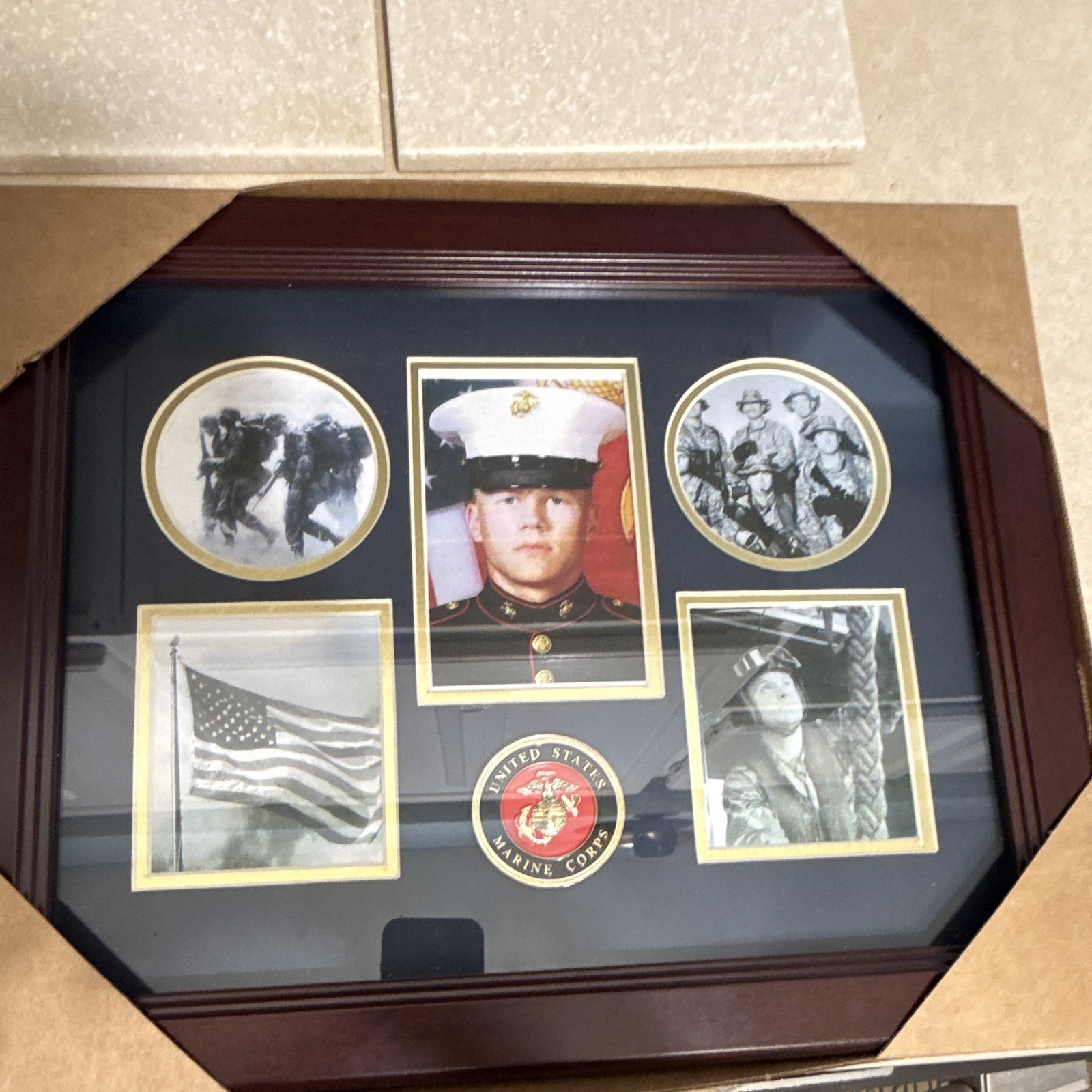 U.S. Marine Corps Medallion 5 Picture Collage Frame 13” X 16” U.S. Marine Corps Medallion 5 Picture Collage Frame 13” X 16”