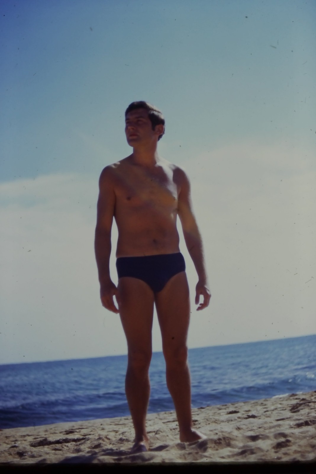 c1960's Kodachrome 35mm Slide Man Standing Beach Ocean Swim Briefs Horizon Sandy c1960's Kodachrome 35mm Slide Man Standing Beach Ocean Swim Briefs Horizon Sandy