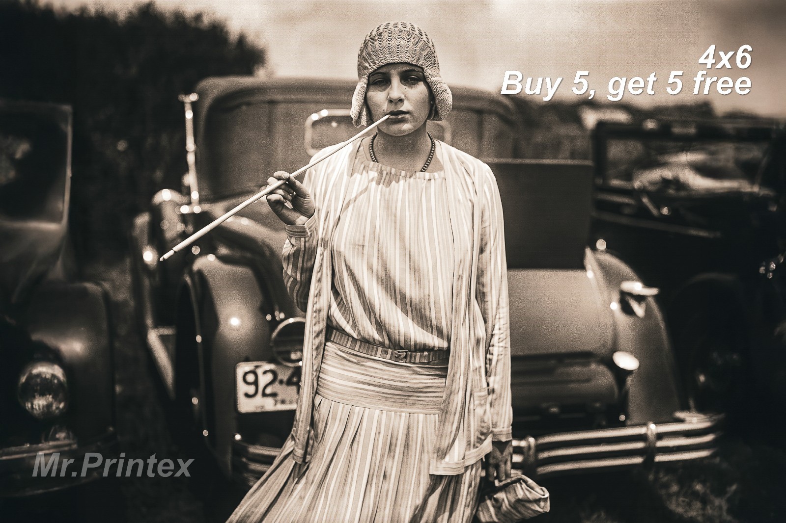 1920s Flapper Woman 💙 Vintage Car - 4x6 Photo - Vintage Transportation