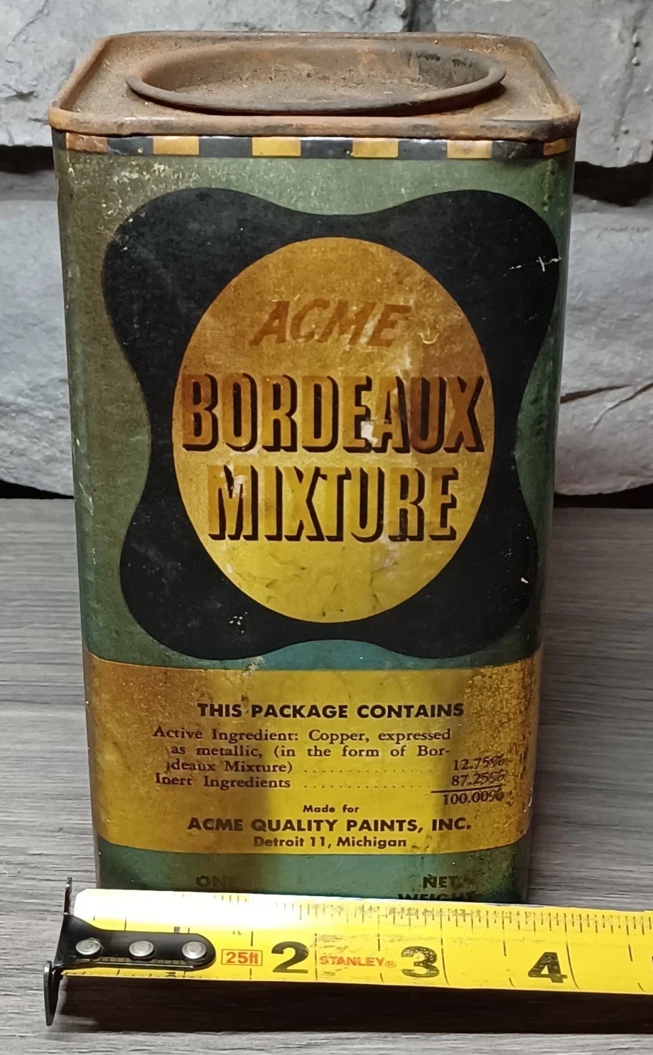 Vintage Acme Bordeaux Mixture 7” Container
