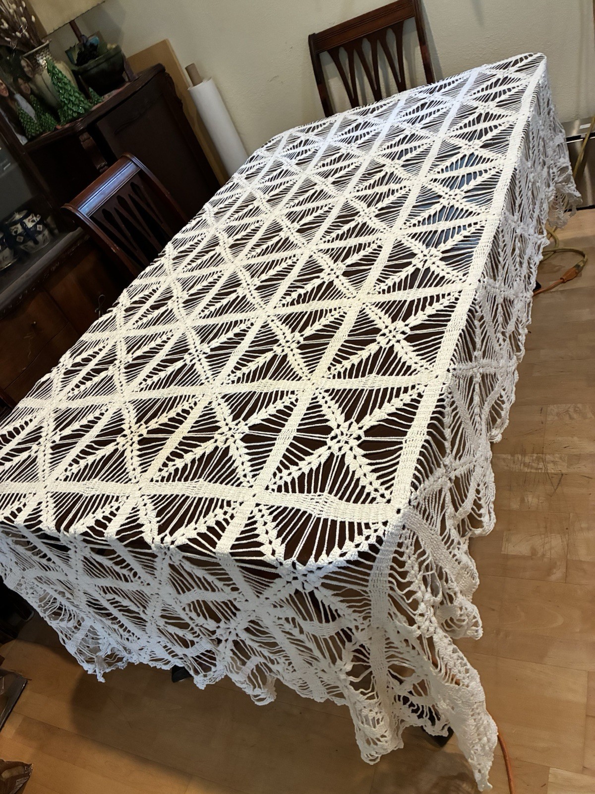 Vtg Handmade Crochet Bed Coverlet White Lace Bedspread Throw Boho 89 Vtg Handmade Crochet Bed Coverlet White Lace Bedspread Throw Boho 89