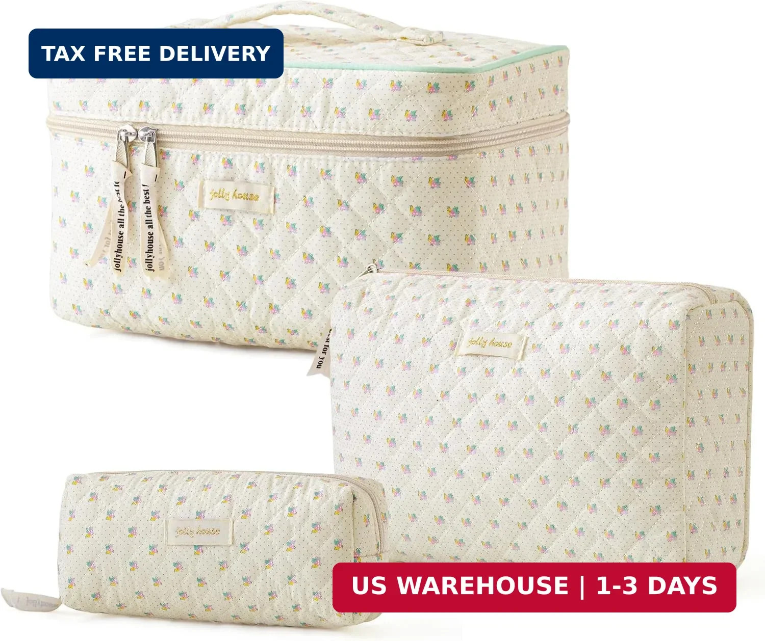 HBselect Quilted Makeup Bag, 3Pcs Cotton Large Travel Makeup Bags Organizer HBselect Quilted Makeup Bag, 3Pcs Cotton Large Travel Makeup Bags Organizer