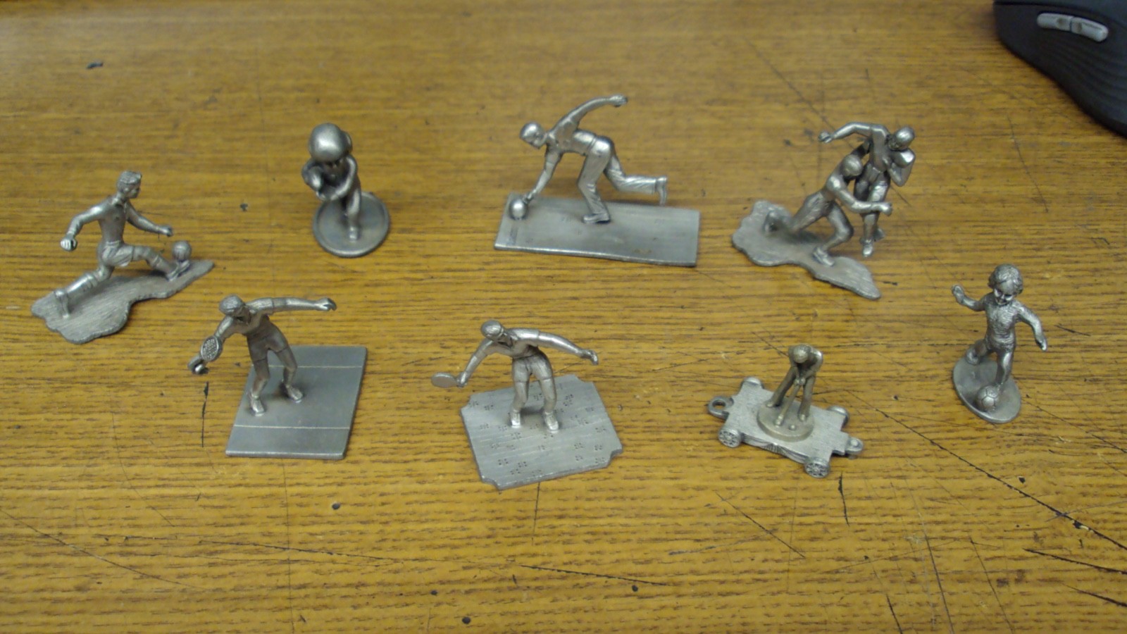 LOT OF 8 MARKED PEWTER SPORTS THEME FIGURES APPR HEIGHT 2\