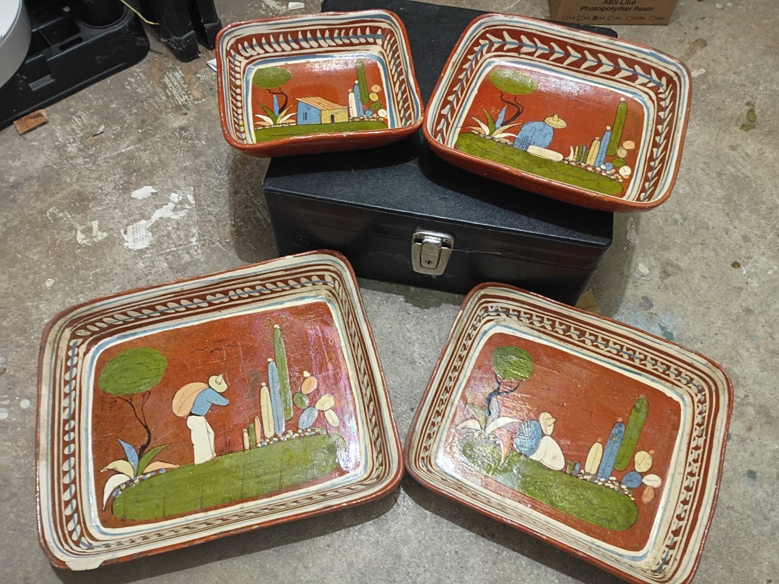 VTG Tlaquepaque MEXICO Red Clay Pottery SERVING DISH Set Of 4 Hand Painted VTG Tlaquepaque MEXICO Red Clay Pottery SERVING DISH Set Of 4 Hand Painted