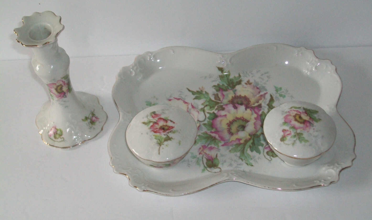 Antique 6 pc Flowered Dresser Vanity Set REDUCED