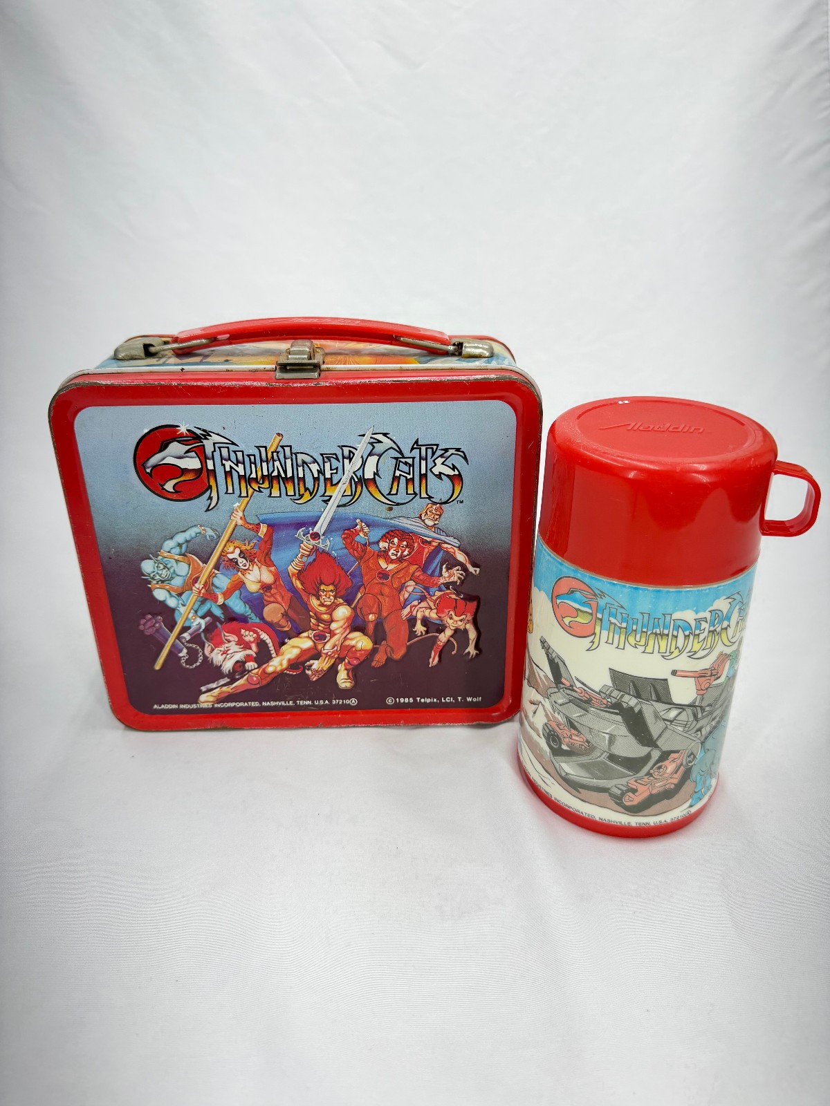 Vintage 1985 ThunderCats Metal Lunch Box Thermos Aladdin Telpix Lion-O Cartoon
