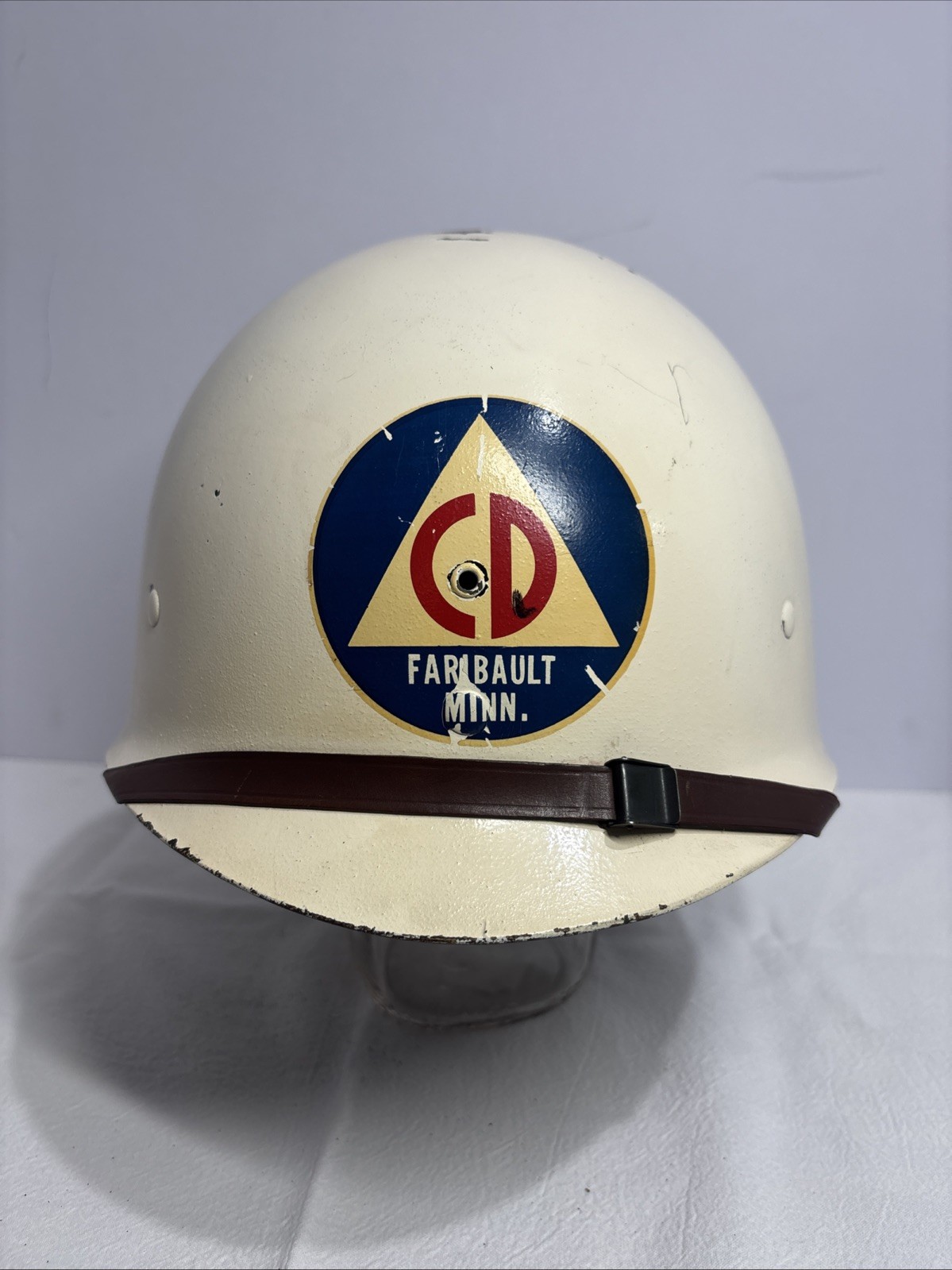 Vintage US Civil Defense Auxiliary Police Helmet M1 White CD Emblem Air Raid Vintage US Civil Defense Auxiliary Police Helmet M1 White CD Emblem Air Raid