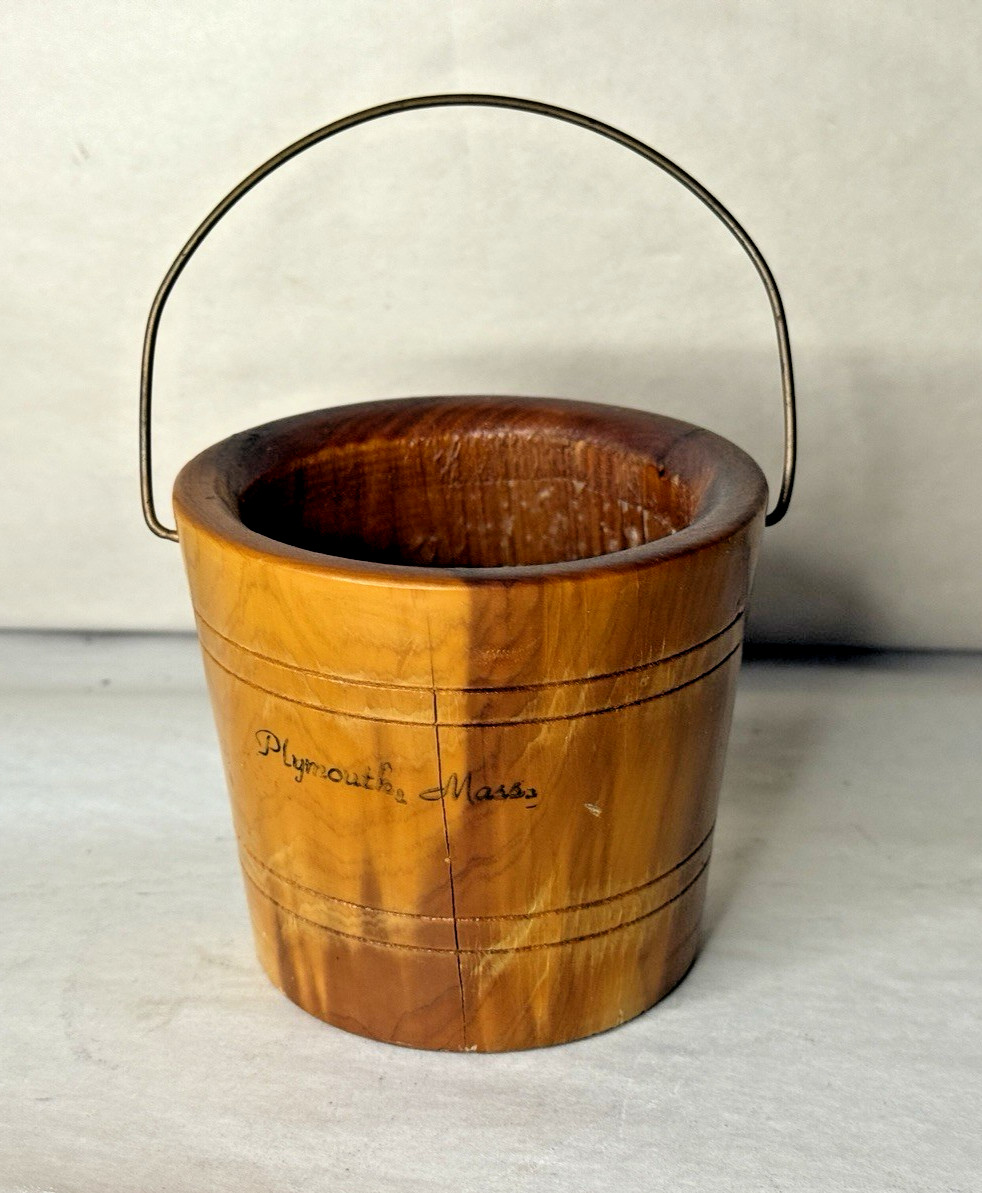 Vintage Plymouth, Massachusetts Weird Wood Miniature Bucket Souvenir