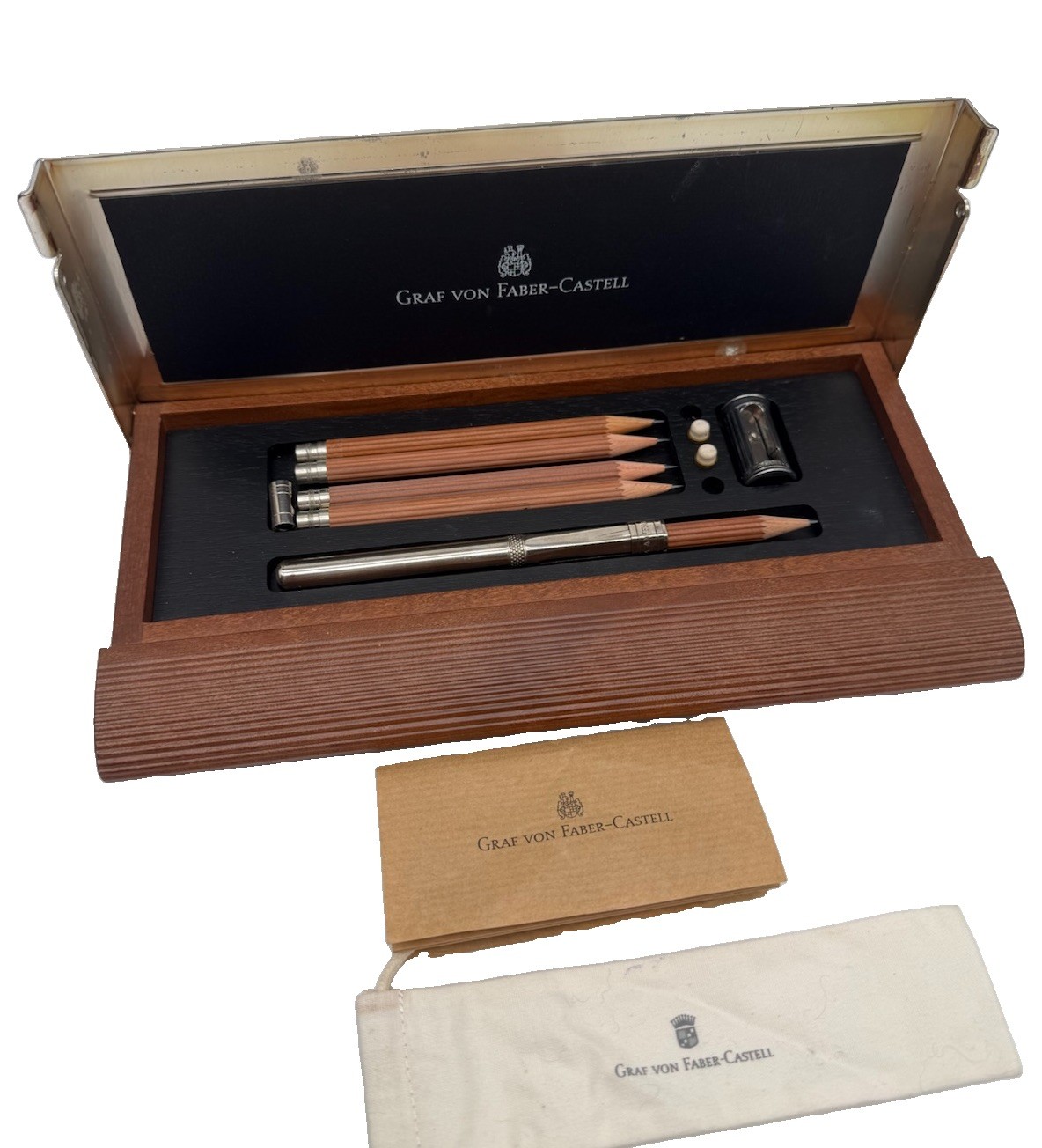 Graf Von Faber-Castell Perfect Pencil Desk Set Platinum Extender Alder Wood Case