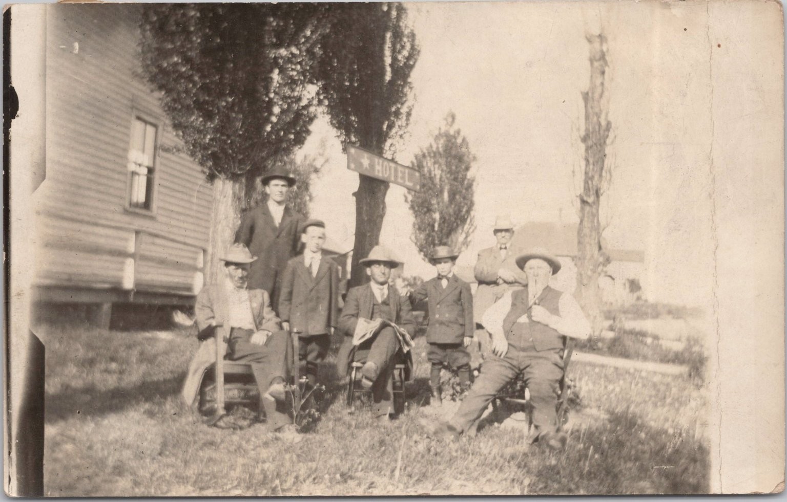 Vintage RPPC Postcard Group of Men Outside Hotel Early 1900s Real Photo