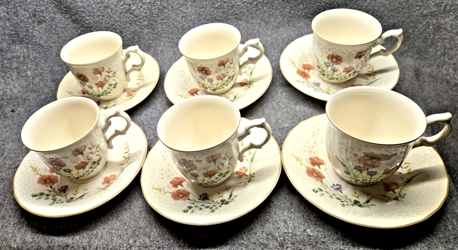 Set of 6 Vtg Mikasa Margaux D1006 Cup and Saucer Fine Ivory Porcelain Set of 6 Vtg Mikasa Margaux D1006 Cup and Saucer Fine Ivory Porcelain