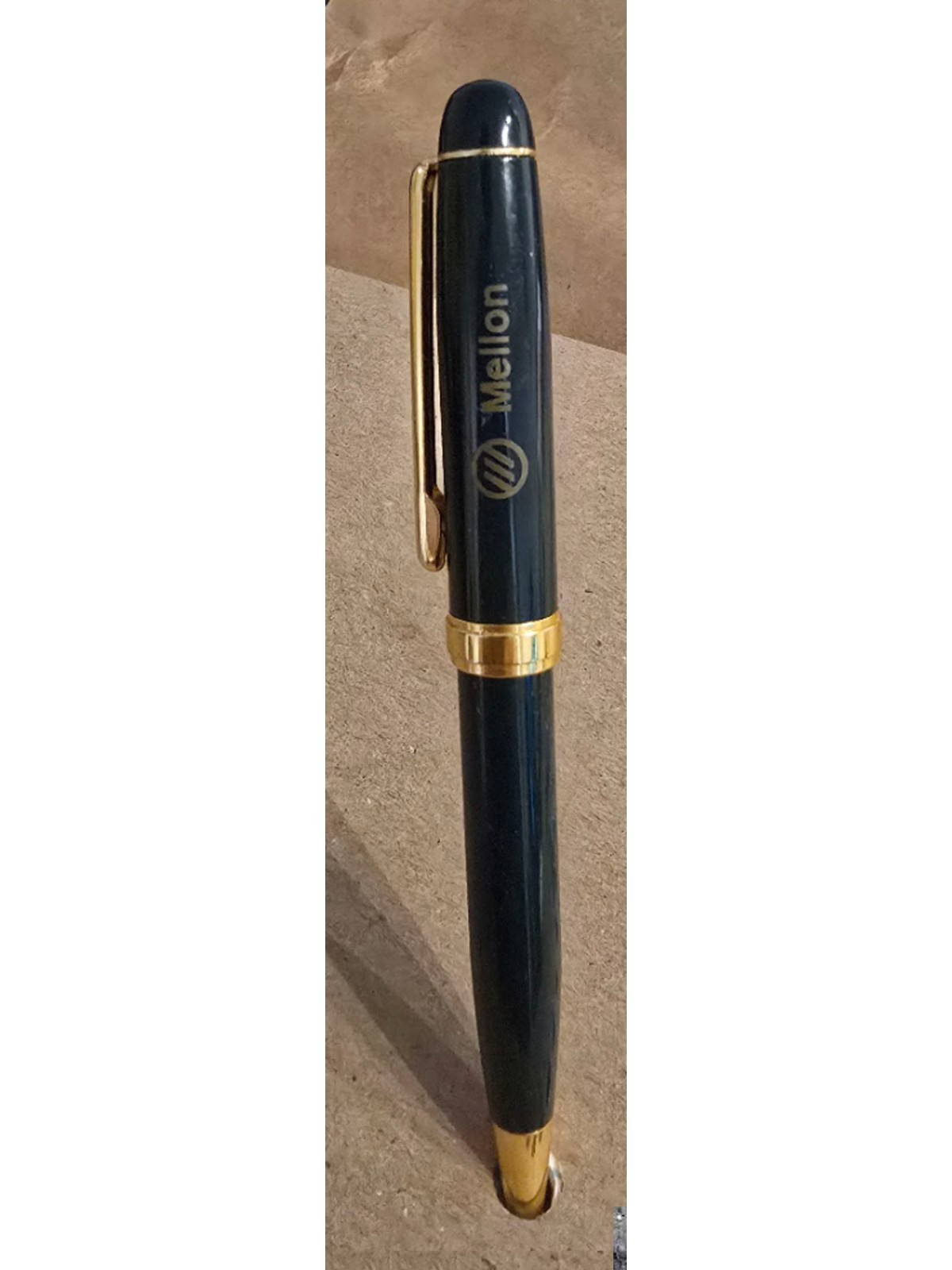 Vintage 2002 Mellon Bank Executive Logo Ballpoint Pen Deep Green Gold Trim Works