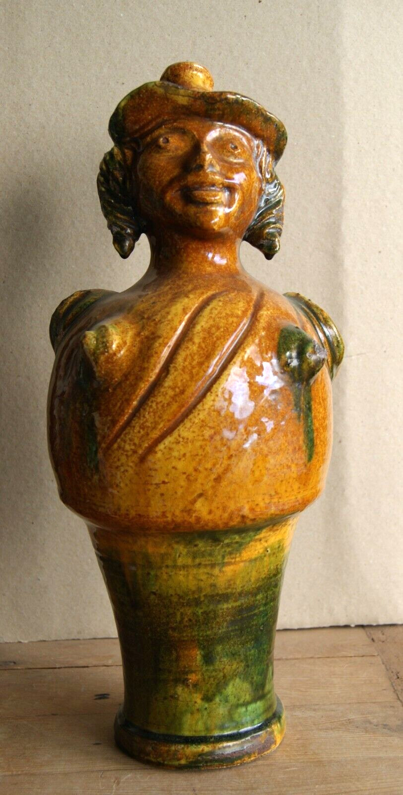 Large Antique Italian Glazed Earthenware Figural Jug Late 1800\'s - Early 1900\'s