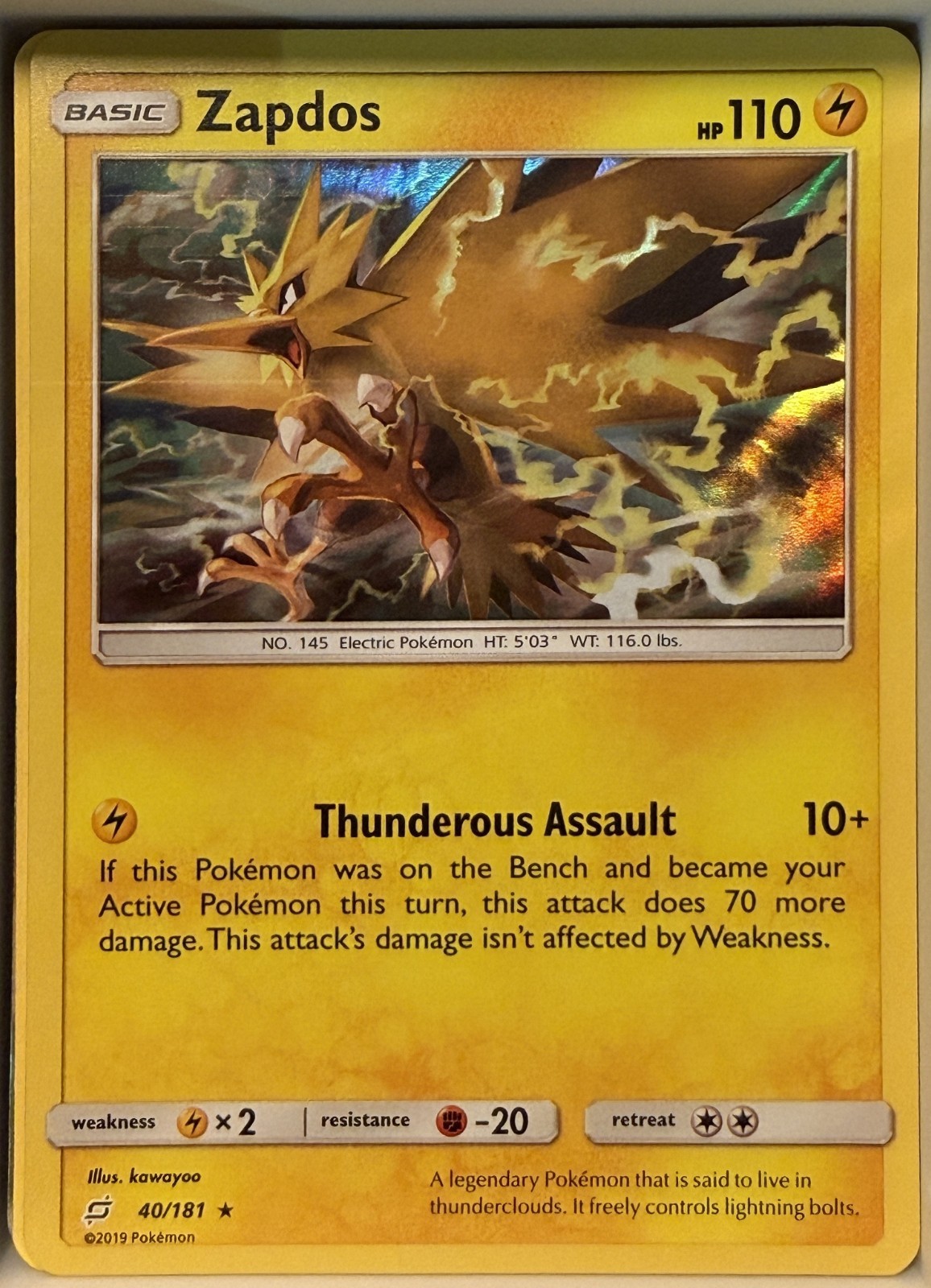 Zapdos 40/181 - Pokemon TCG Team Up Rare Holo (NM)