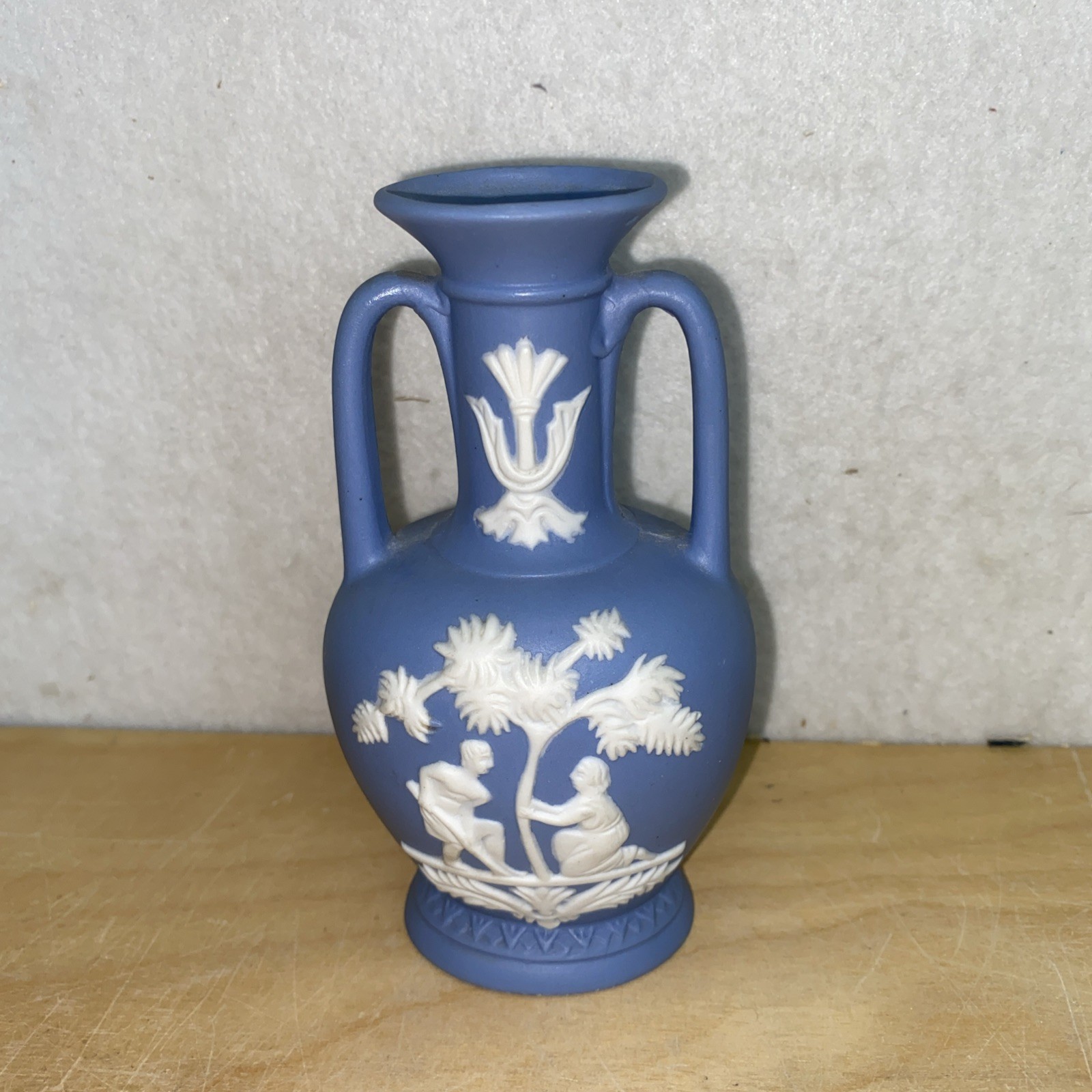 Vintage Blue Jasperware Vase 5.5”H Matte feel. 