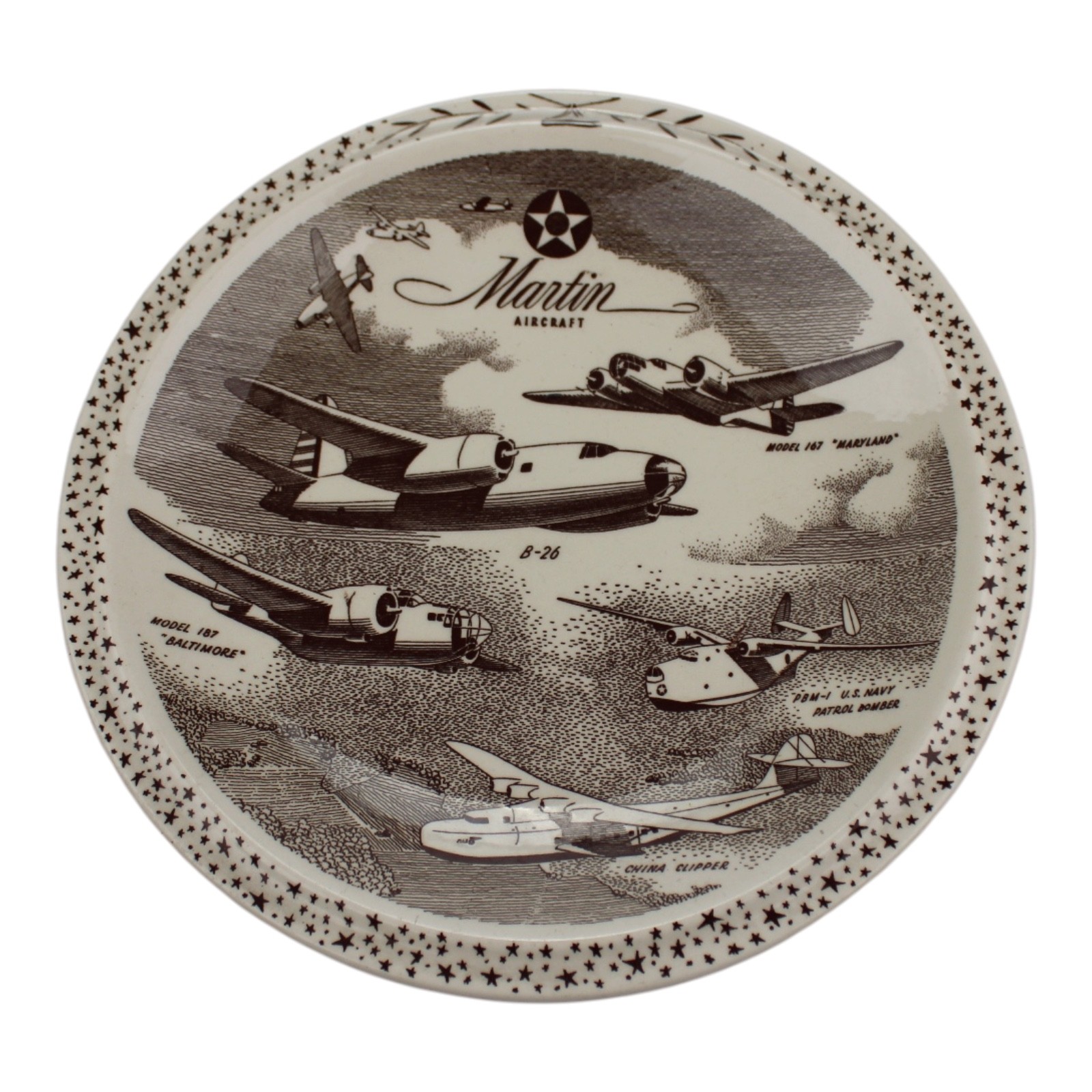 Vernon Kilns Martin Aircraft Commemorative Aviation Collector Plate Vintage