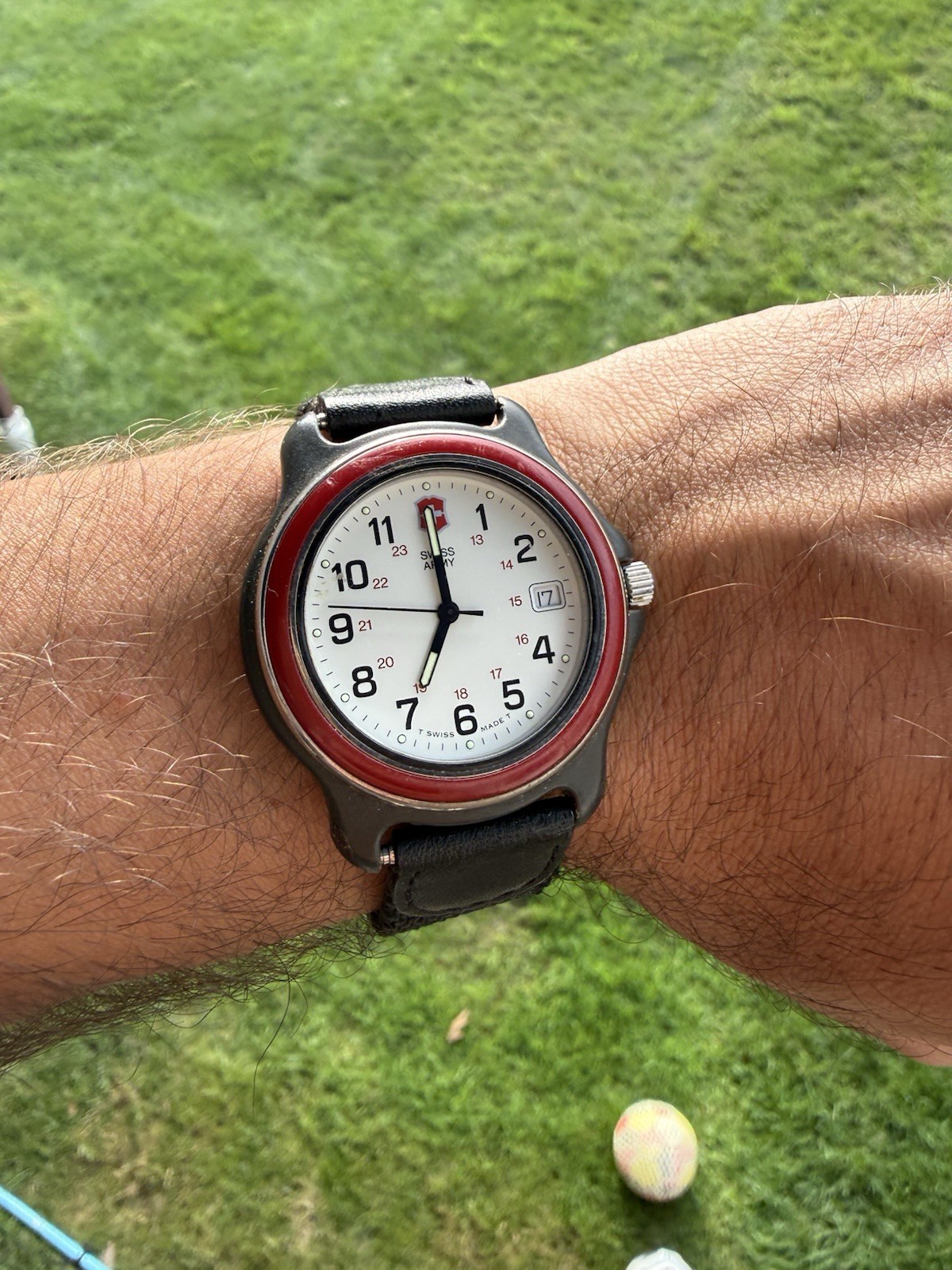 Vintage Swiss Army Brand Men's Quartz Watch White Dial Red Bezel Case AS-IS