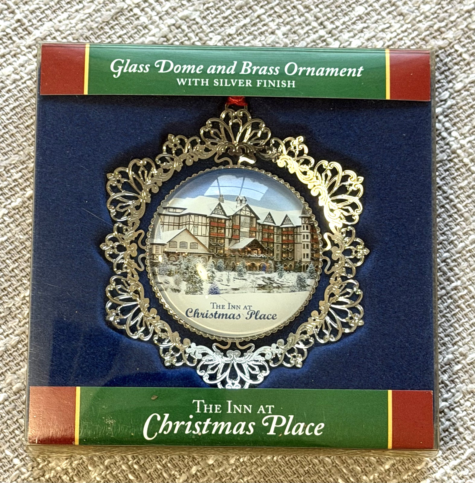 The Inn at Christmas Place Glass Dome and Brass Ornament with Silver Finish