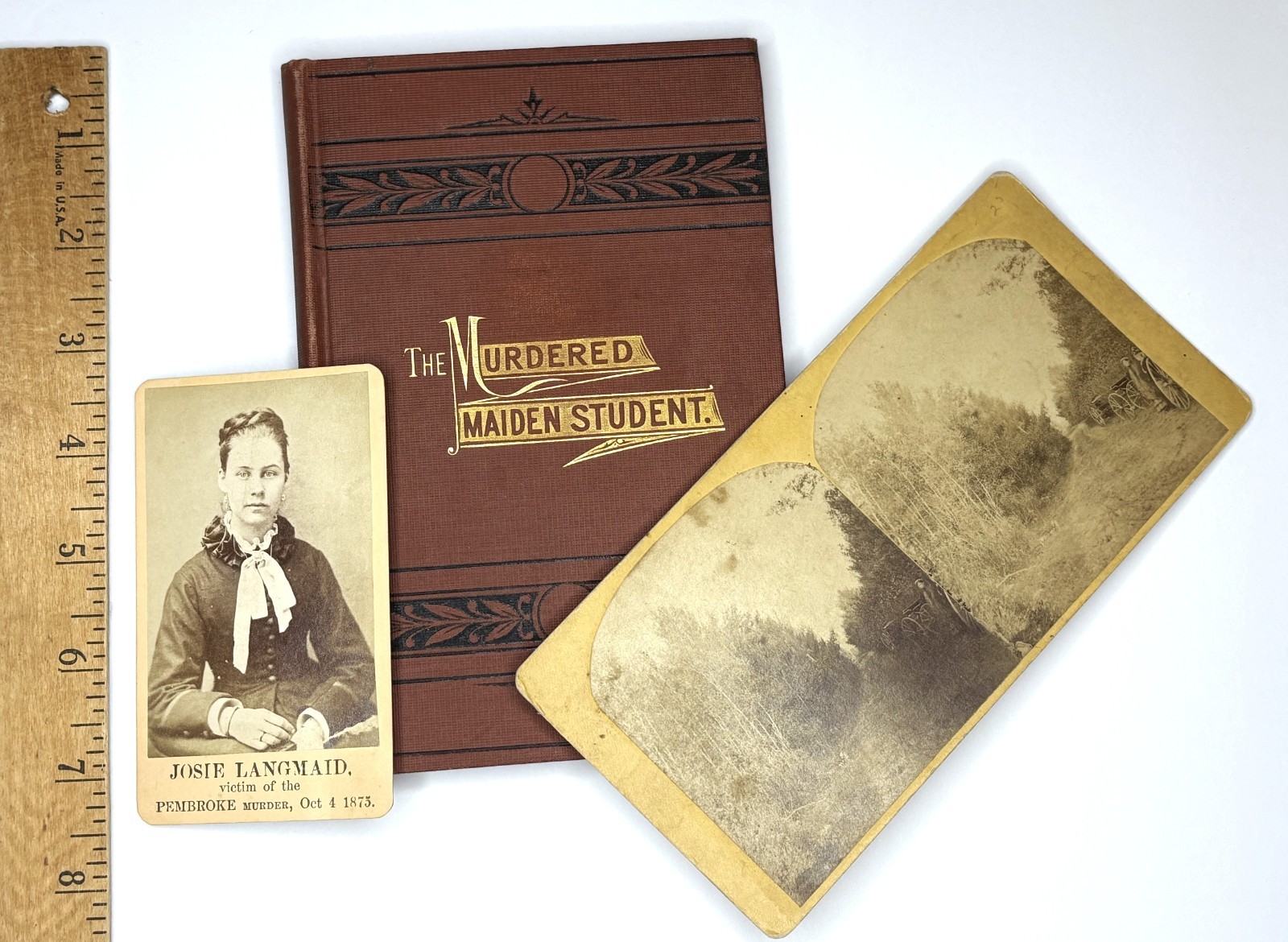RARE - 3 pcs - Book, CDV & Stereoview - Josie Langmaid MURDER Pembroke NH 1875